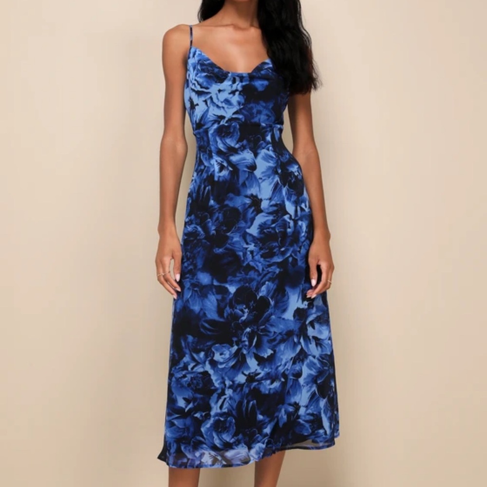 Elegant Blue Floral Dress